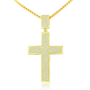 Stainless Steel Yellow Gold-Tone Hip-Hop Large Men's Cross Pendant Necklace, 30"