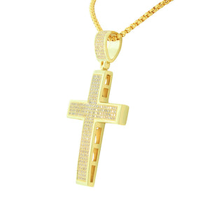 Stainless Steel Yellow Gold-Tone Hip-Hop Large Men's Cross Pendant Necklace