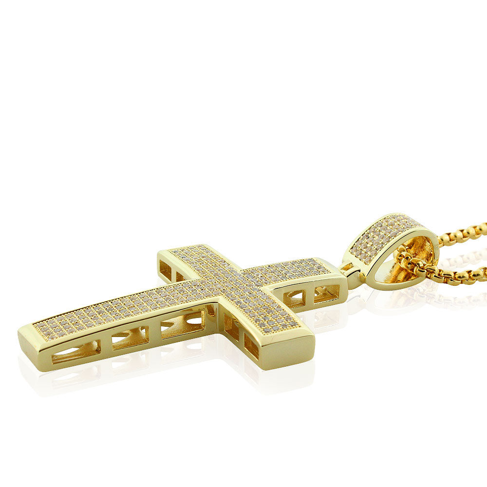 Stainless Steel Yellow Gold-Tone Hip-Hop Large Men's Cross Pendant Necklace