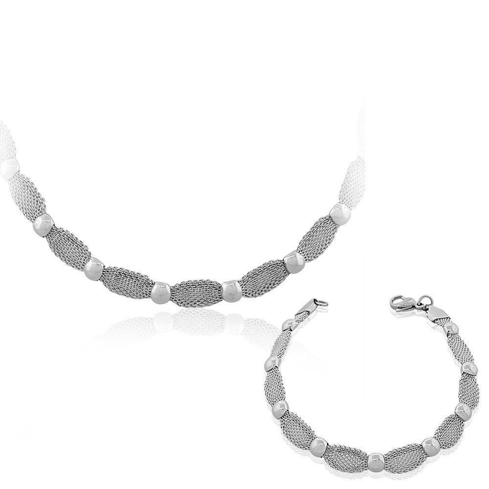 EDFORCE Stainless Steel Silver-Tone Mesh Chain Womens Necklace Bracelet Set