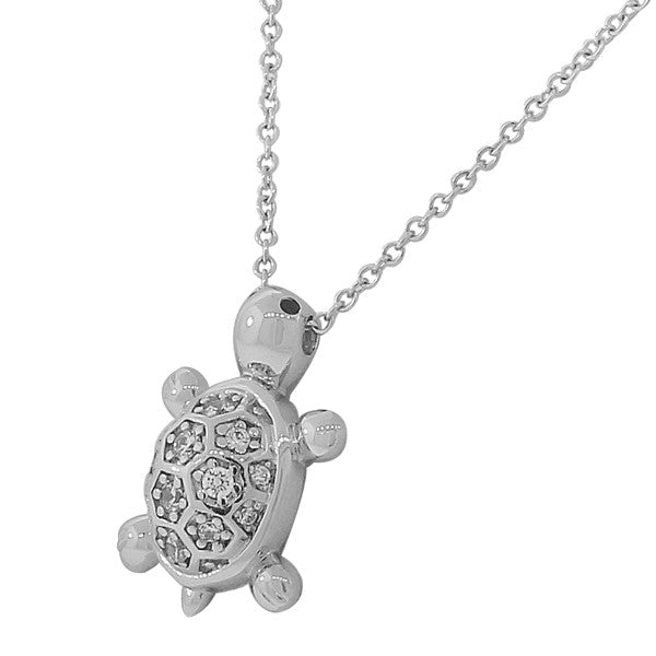 Cute Turtle Necklace Pendant Sterling Silver Cubic Zirconia