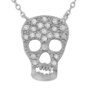 925 Sterling Silver Skull Ghost White CZ Womens Pendant Necklace with Chain