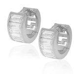 925 Sterling Silver White Baguette CZ Womens Hoop Huggie Earrings