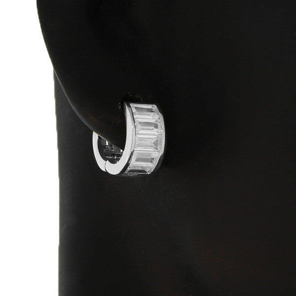 Silver Baguette Huggies