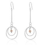 925 Sterling Silver Pink Simulated Pearls Concentric Circles Long Dangle Earrings
