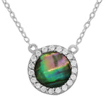 925 Sterling Silver Green Multicolor Simulated Mother-of-Pearl White CZ Pendant Necklace