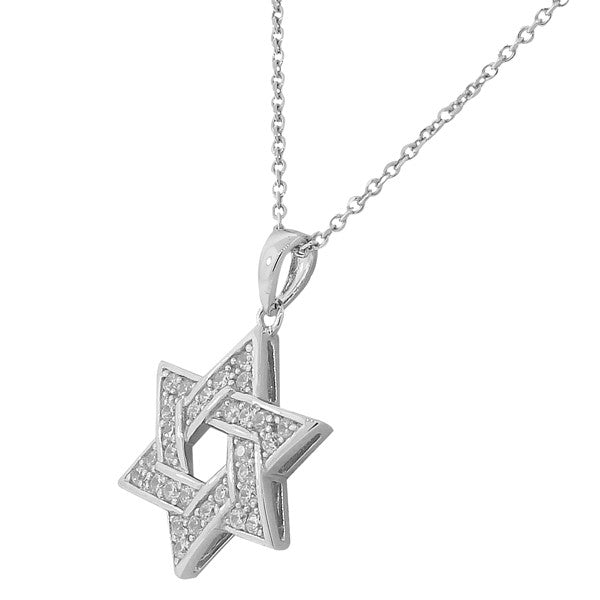 Star of David Necklace Pendant Sterling Silver Cubic Zirconia