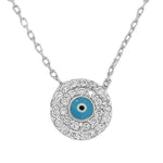 925 Sterling Silver Hamsa Evil Eye White CZ Pendant Necklace with Chain