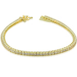 925 Sterling Silver Yellow Gold-Tone Classic White CZ Womens Tennis Bracelet