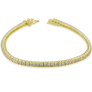 925 Sterling Silver Yellow Gold-Tone Classic White CZ Womens Tennis Bracelet