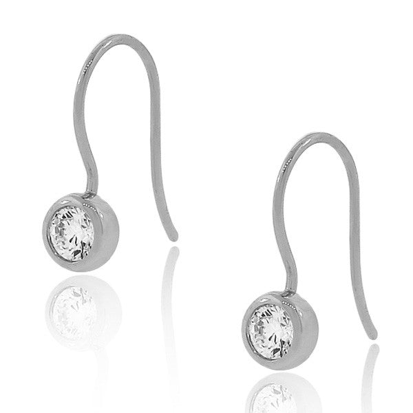 925 Sterling Silver Round Bezel-Set White CZ Womens Dangle Earrings