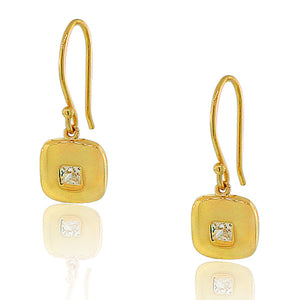 925 Sterling Silver Yellow Gold-Tone Square White CZ Womens Dangle Earrings