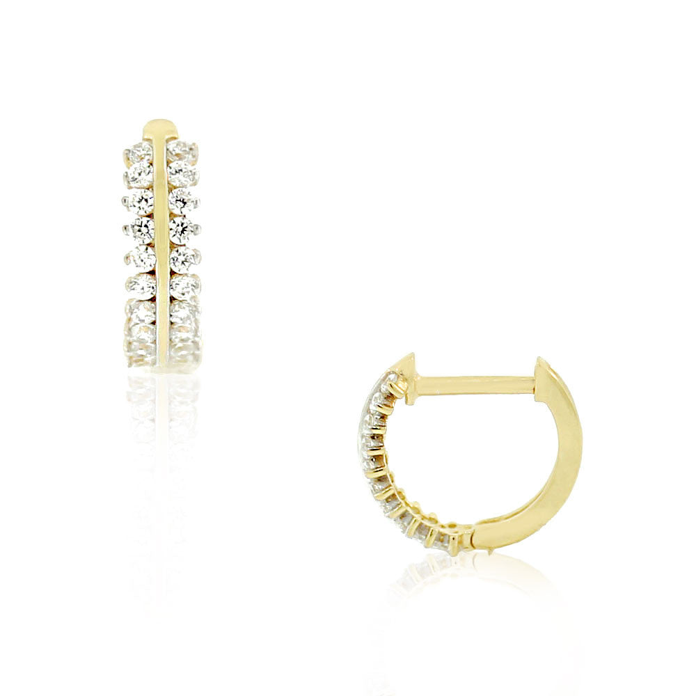 925 Sterling Silver Yellow Gold-Tone White Clear CZ Hoop Huggie Earrings 0.50"