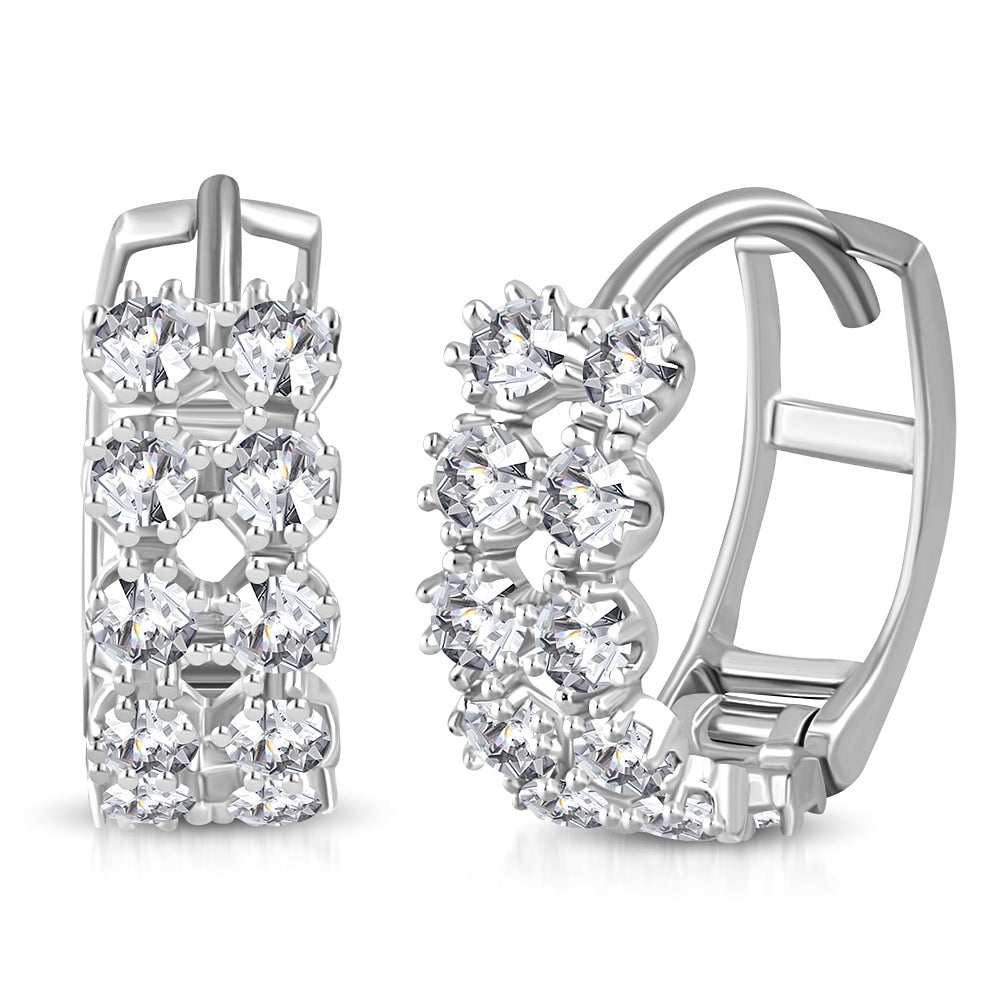 925 Sterling Silver White Clear CZ Hoop Huggie Earrings