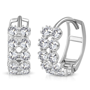 925 Sterling Silver White Clear CZ Hoop Huggie Earrings