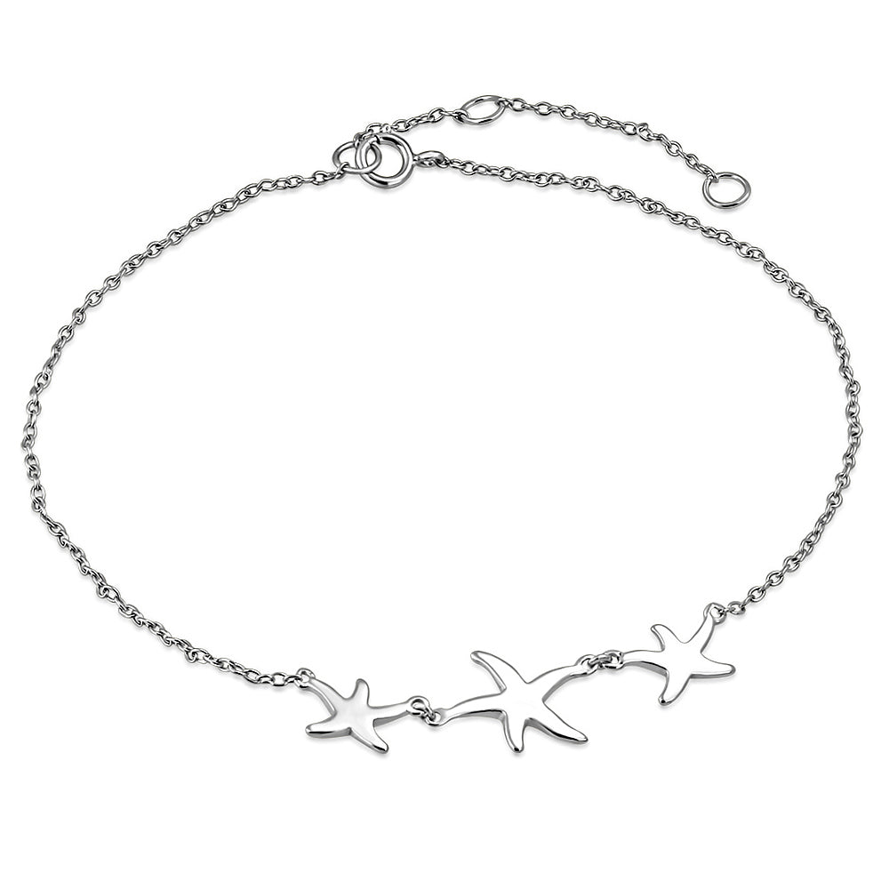 Silver Triple Star Fish Anklet