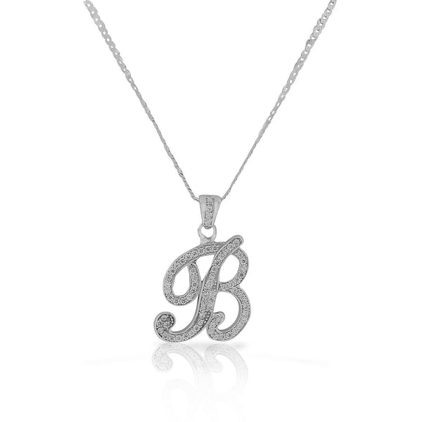 Cursive Initial Pendant Necklace Sterling Silver Letter