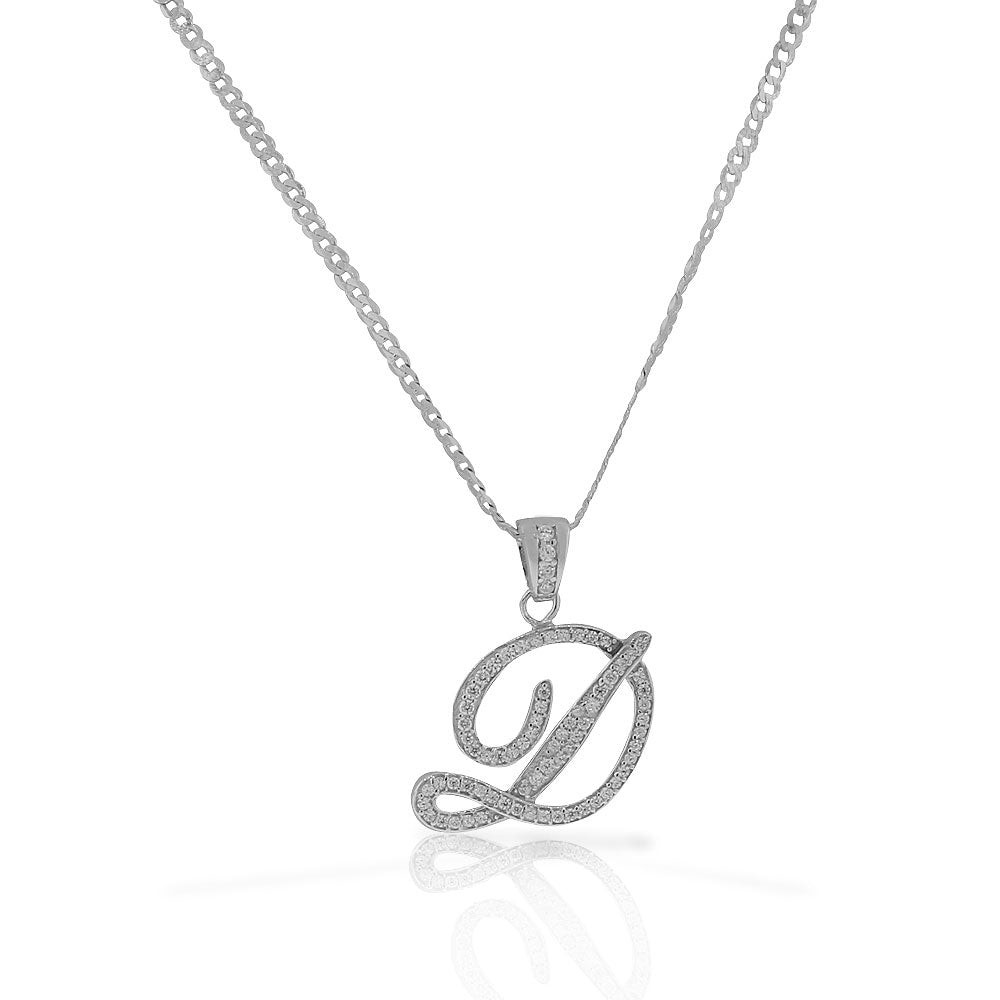 Cursive Initial Pendant Necklace Sterling Silver Letter