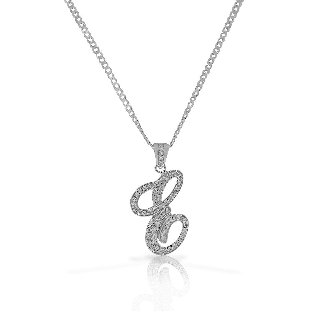 Cursive Initial Pendant Necklace Sterling Silver Letter