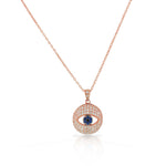 925 Sterling Silver Rose Gold-Tone White Blue CZ Evil Eye Protection Pendant Necklace