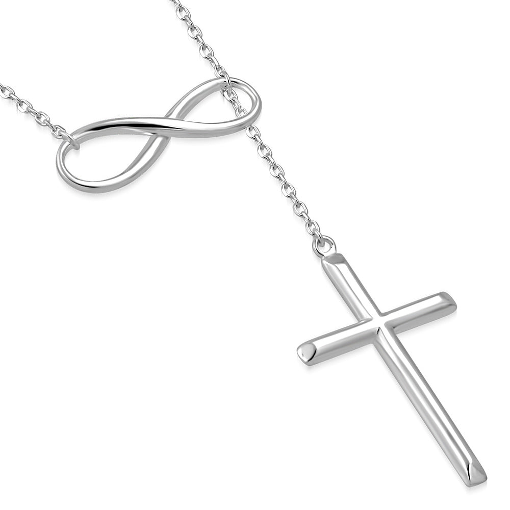 Cz Infinity Cross Pendant Necklace 925 Sterling Silver Gold Plated 28mm 18  Slide | eBay
