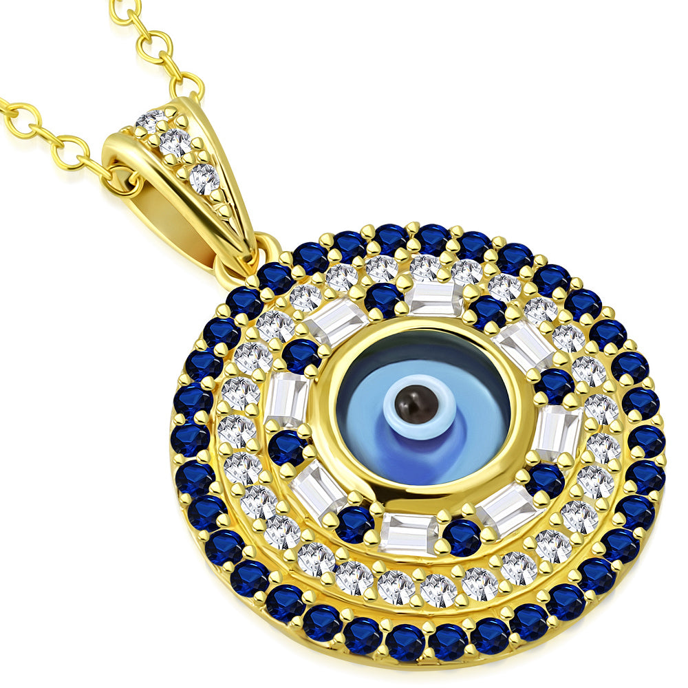 Yellow Gold Evil Eye Round Sterling Silver Necklace Pendant