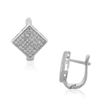 925 Sterling Silver Square White Clear CZ Latchback Hoop Huggie Earrings