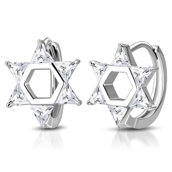 925 Star of David Jewish CZ Huggie Earrings