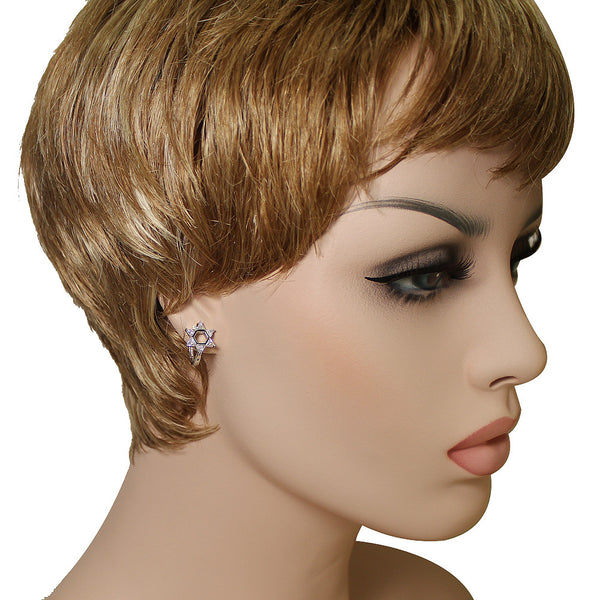 925 Star of David Jewish CZ Huggie Earrings
