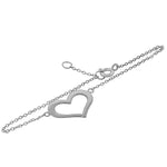 925 Sterling Silver Open Love Heart Polished Classic Chain Bracelet