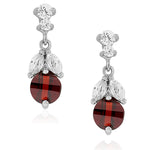 925 Sterling Silver Red CZ Womens Stud Dangle Earrings