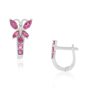 925 Sterling Silver Hot Pink CZ Butterfly Hoop Huggie Small Earrings 