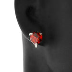 925 Sterling Silver Red CZ Womens Love Heart Stud Earrings
