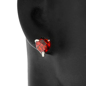 925 Sterling Silver Red CZ Womens Love Heart Stud Earrings
