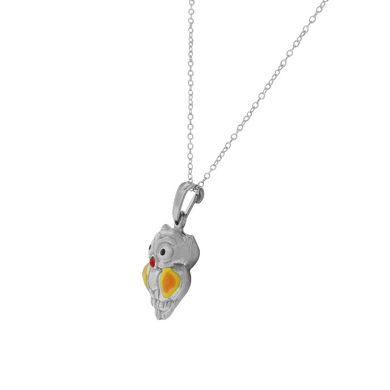 925 Sterling Silver 3D Colorful Owl Pendant Necklace