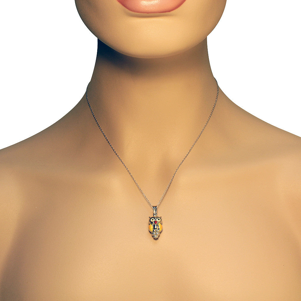 925 Sterling Silver 3D Colorful Owl Pendant Necklace