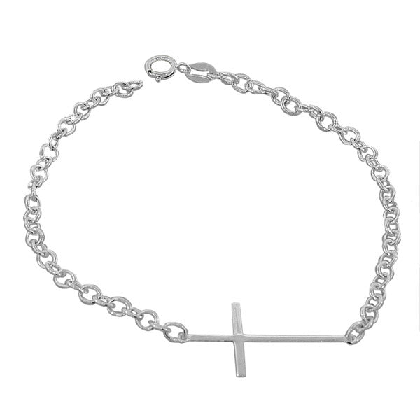 925 Sterling Silver Religious Latin Cross Think Link Chain Bracelet