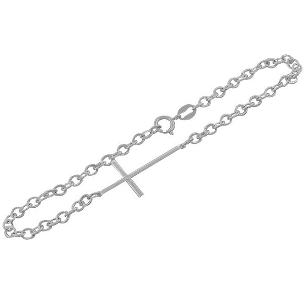 925 Sterling Silver Religious Latin Cross Think Link Chain Bracelet
