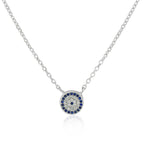 925 Sterling Silver White Blue CZ Round Evil Eye Protection Pendant Necklace, 18"