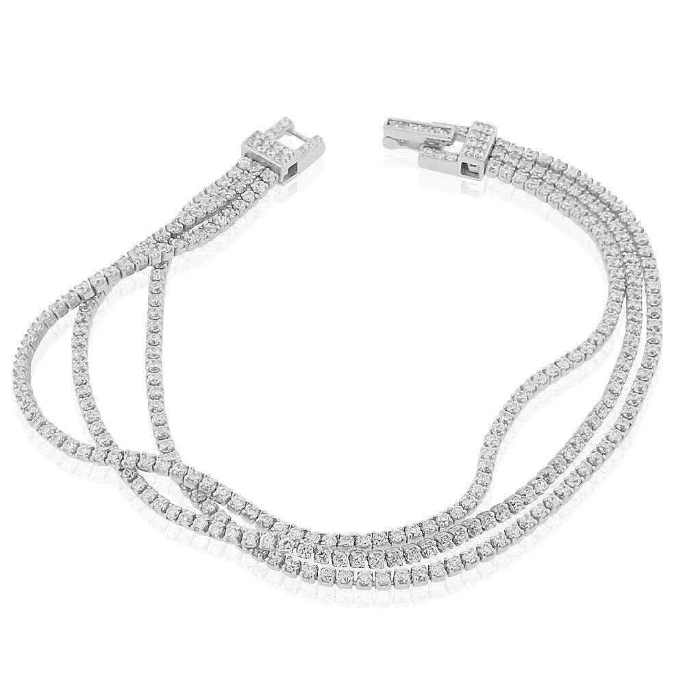 925 Sterling Silver Clear CZ Triple Strand Tennis Bracelet, 6.5"