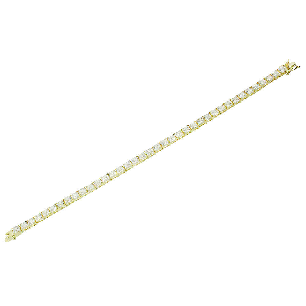 925 Sterling Silver Yellow Gold-Tone Clear Princess-Cut CZ Tennis Bracelet