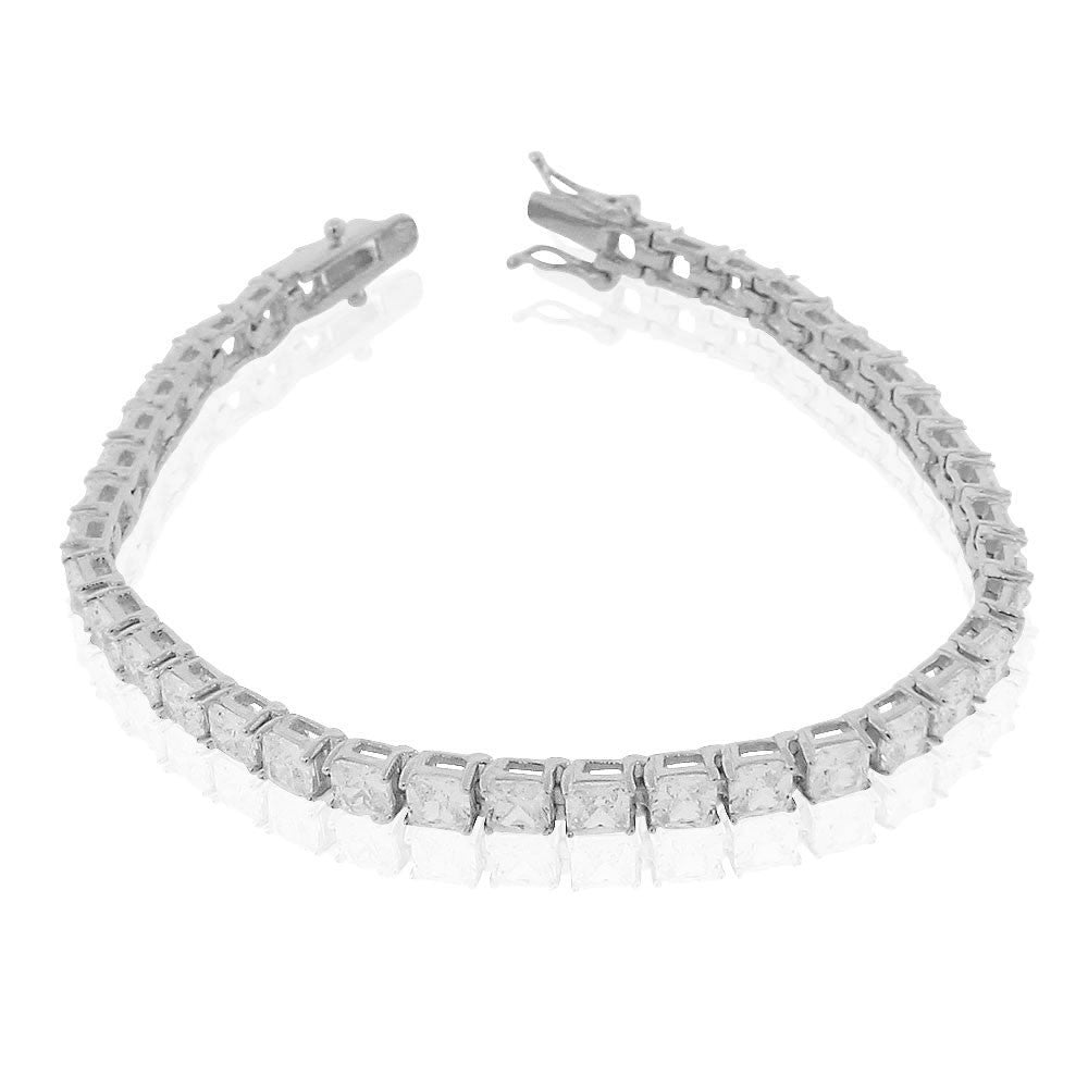 925 Sterling Silver Clear Princess-Cut CZ Tennis Bracelet, 7.25"