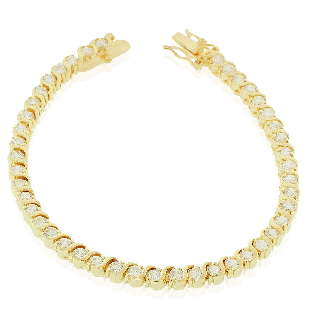 925 Sterling Silver Yellow Gold-Tone Clear Round CZ S-Link Tennis Bracelet, 7"