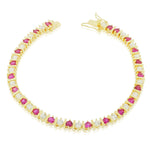 925 Sterling Silver Yellow Gold-Tone Clear Red Ruby-Tone Round CZ Tennis Bracelet, 7"