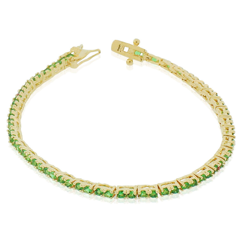 925 Sterling Silver Green Emerald-Tone Round CZ Tennis Bracelet, 7"