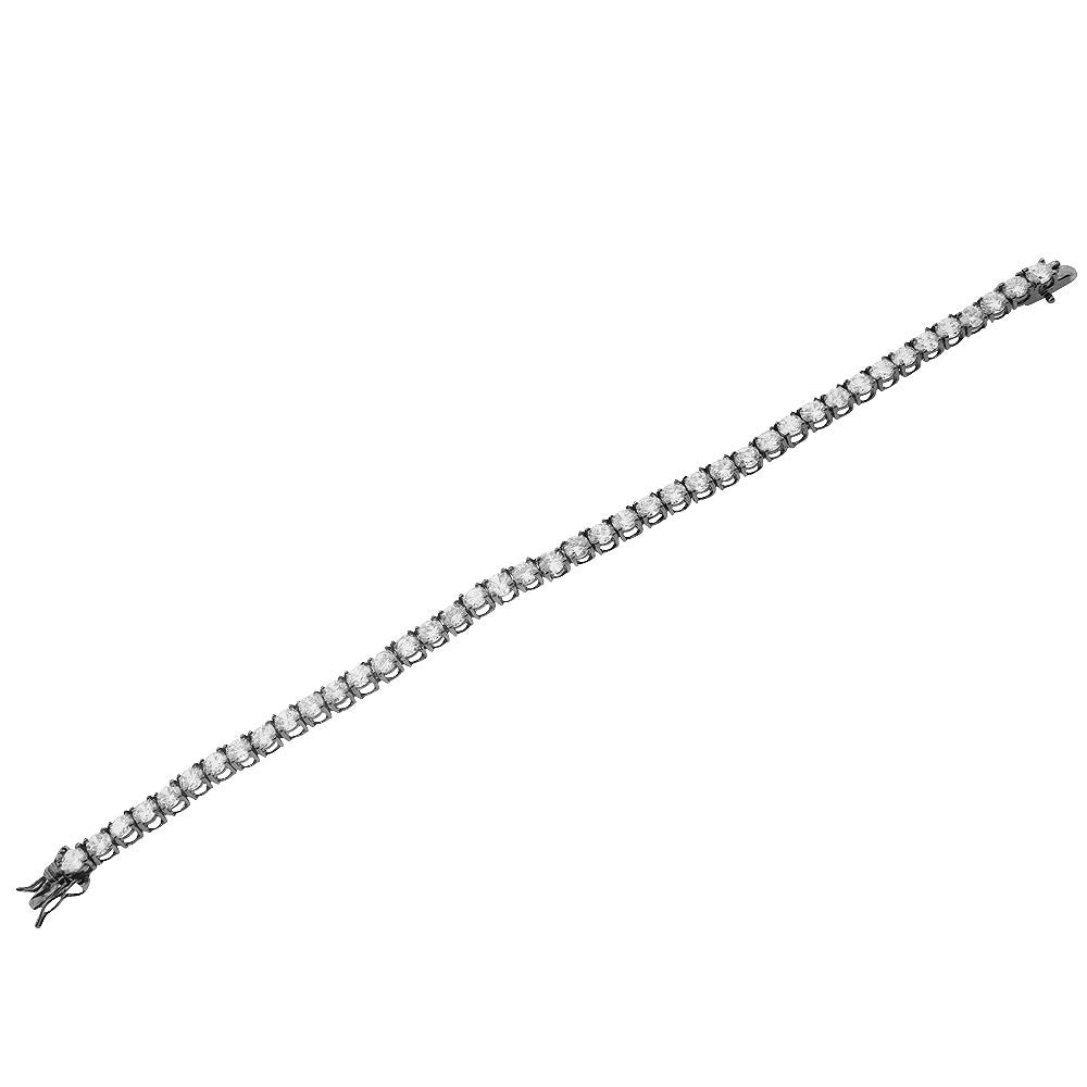 925 Sterling Silver Black Rhodium Clear Round CZ Tennis Bracelet, 7.25"