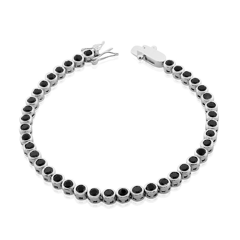 925 Sterling Silver Black Bezel-Set CZ Tennis Bracelet, 7"