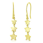 925 Sterling Silver Yellow Gold-Tone Three Stars Drop Dangle Earrings