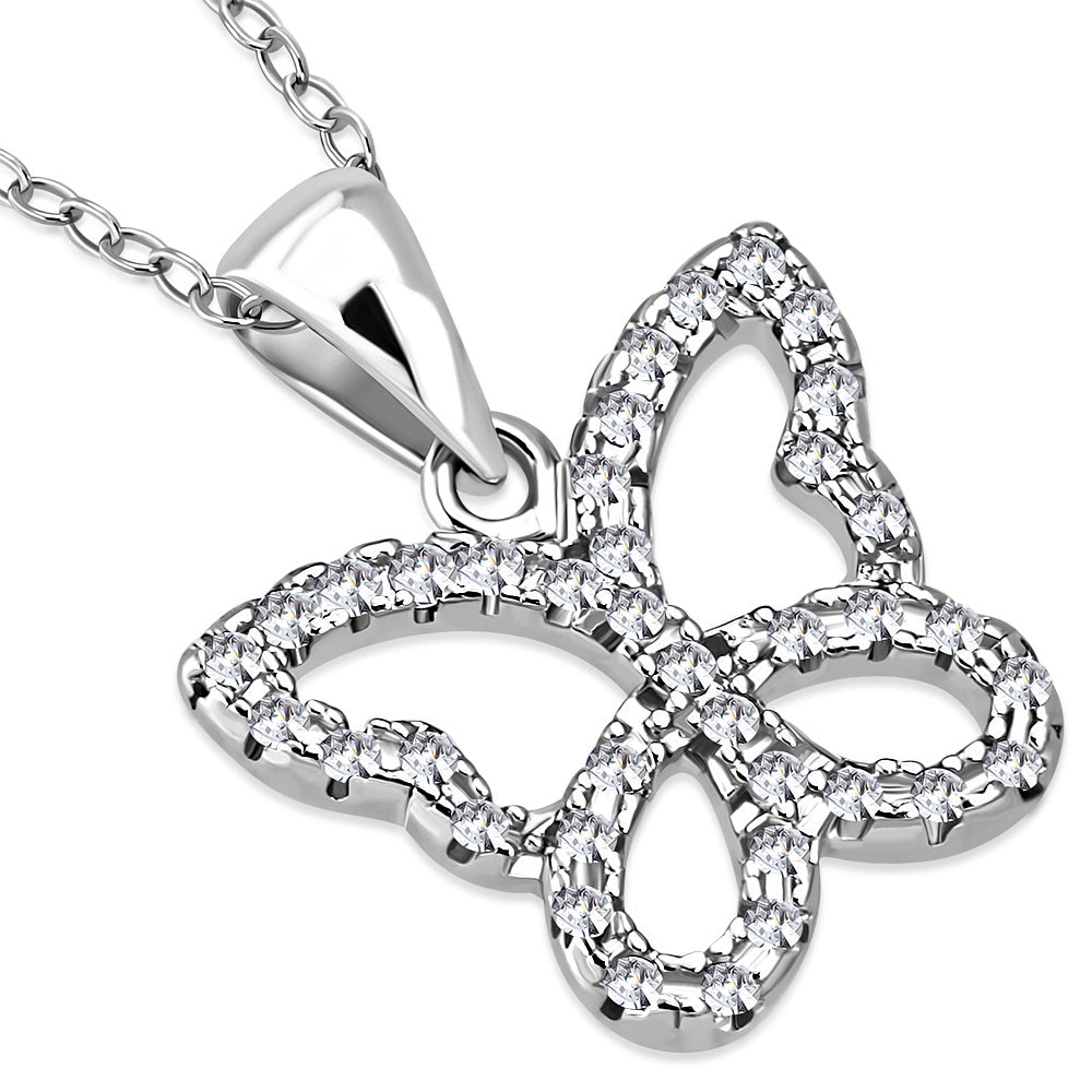 925 Sterling Silver CZ Butterfly Pendant Necklace