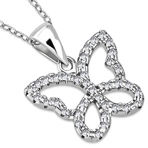 925 Sterling Silver CZ Butterfly Pendant Necklace